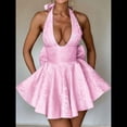 thumbnail image 4 of Vestido de Cóctel de Noche para Mujer, Sin Mangas, con Escote Halter, Lazo y Escote en V Profundo Rosa XL, 4 of 8
