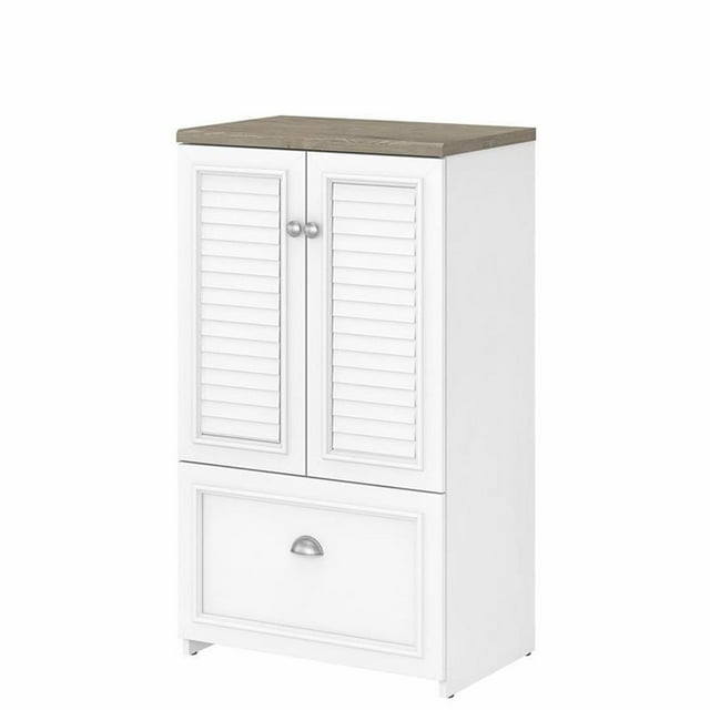 Pemberly Row Armoire de Rangement avec Tiroir Classeur en Blanc et Gris - Bois d'Ingénierie
