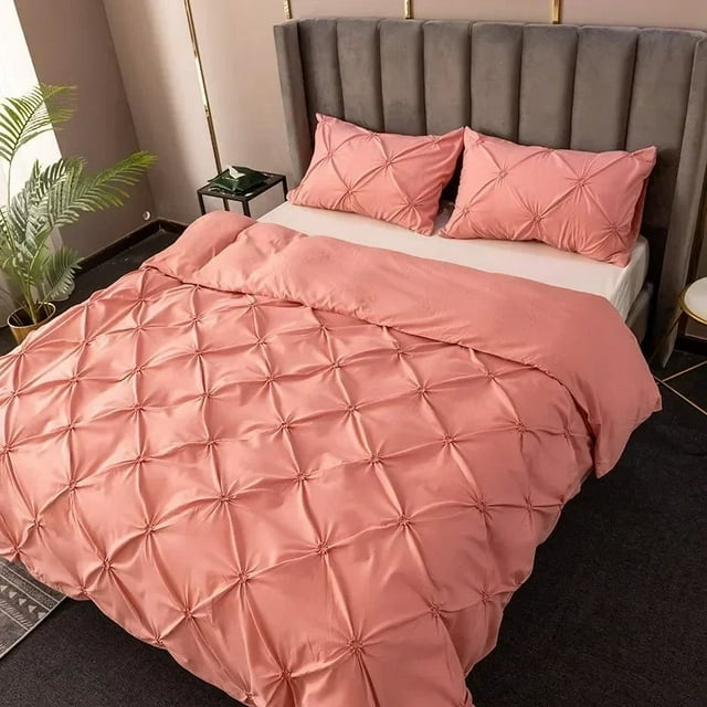 Artesanía 3D Pinch plisado Funda Nórdica Tama?o Queen Sólido Individual Doble Ropa de Cama