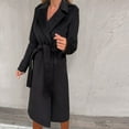 thumbnail image 6 of Homenesgenics Winter Clearance! Women's Trench Coat Fall Long Length Long Sleeve Lapel Open Front Cardigan Overcoat Windbreaker Black M, 6 of 9
