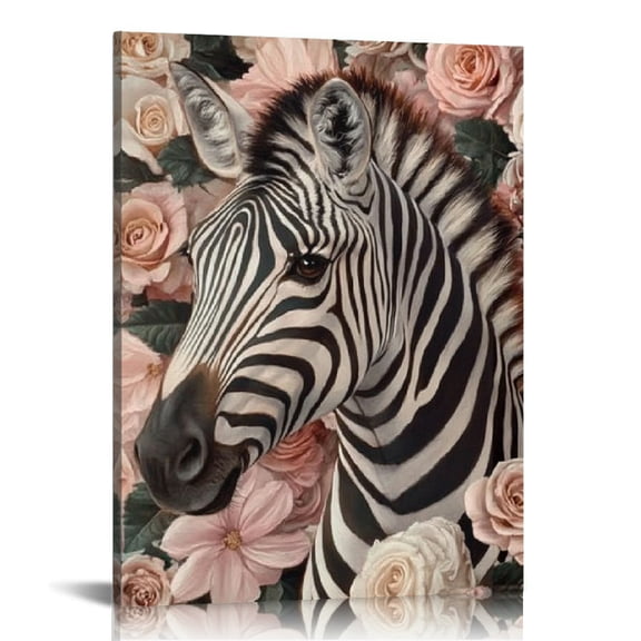 Creowell Zebra Flowers Canvas Wall Art Home Decor for Living Room 12x16in
