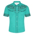 thumbnail image 4 of Mens Shirts Western Cowboy Print Short Sleeve Button Down Top Casual Camp Classic Yoke Design Shirt for Men Mint Green XXXXL, 4 of 4