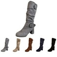 thumbnail image 2 of WEAIXIMIUNG Bottines Mode Femme Solide Automne Hiver Semelle Épaisse Talons Carrés Fermeture Éclair Mi-Hauteur Bout Rond Chaussures, 2 of 7