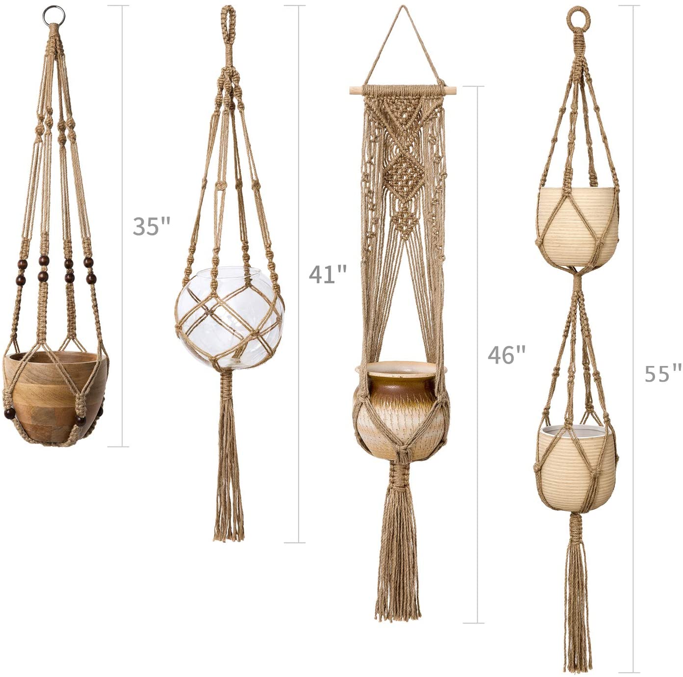 4PCS Macrame Plant Hangers, Indoor Hanging Planter Basket, Wall Decorative Flower Pot Holder with 4 Hooks for Indoor Outdoor Home Decor Gift Box
