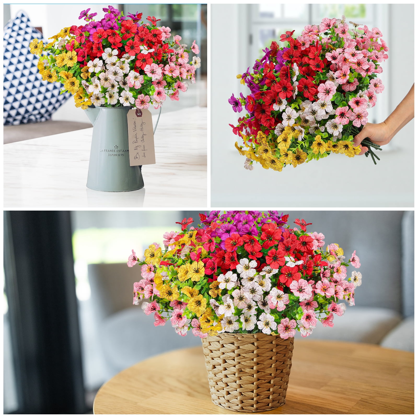 VKFVKF 24 Pcs UV Resistant Artificial Flowers, Faux Boston Fern Stems for Indoor/Outdoor Home Garden Patio Decor, Mixed Colors
