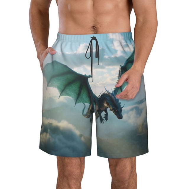 Fotbe Cloud Sky Green Dragon Trajes de Baño Estampados para Hombre, Shorts de Verano de Secado Rápido, Ropa de Playa, Bañadores-3X-Large