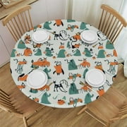 Akjvoe Funny Cute Animal Sloth Music Print Round Tablecloth,Thanksgiving Table Cover for Party Dining Picnic Table Decor White