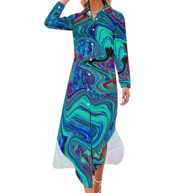 Robe en Chiffon Imprimé Rétro des Années 60, Motif Bohème Funky, Robes Élégantes pour Femmes, Manches Longues, Mode, Col en V, Oversize, Décontractée