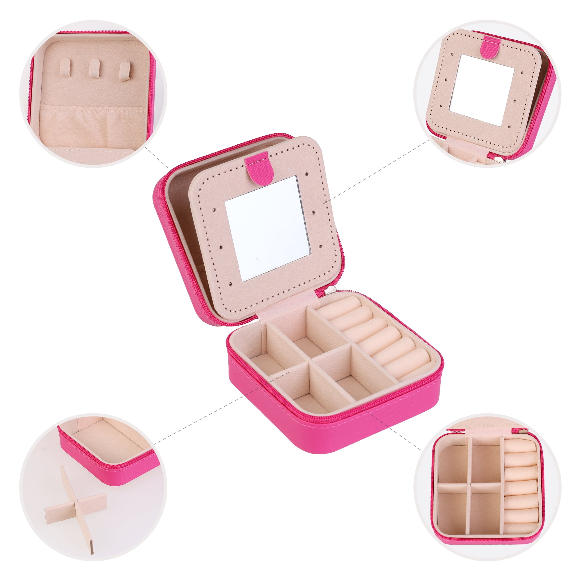 Unique Bargains Jewelry Box Small PU Leather Jewelry Organizer Case Storage Display Holder Rose