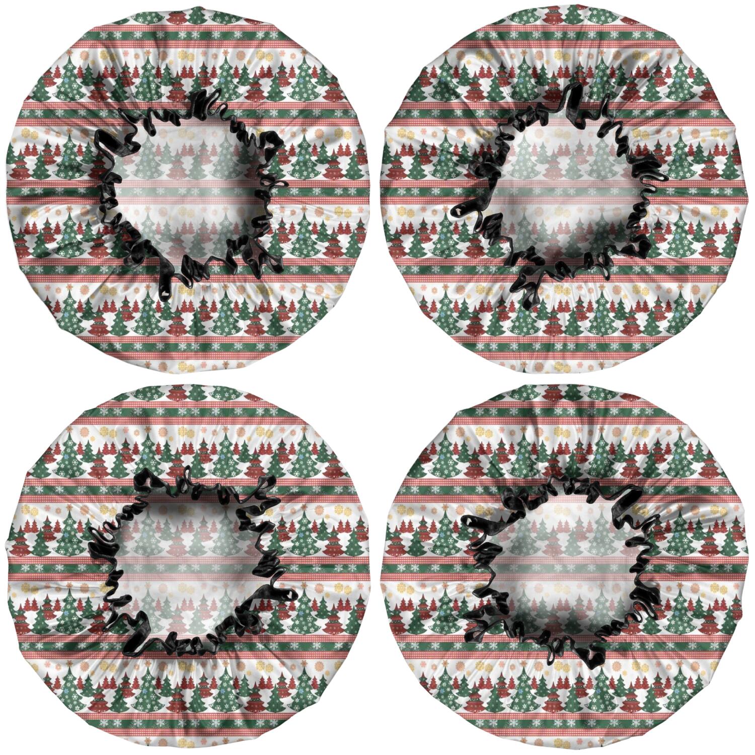 Shower Caps,Multicolor Christmas Tree Pattern Waterproof Shower Cap for Women 4 Pieces,Double Reusable Hair Cover for Shower PEVA Elastic Stretch Hem
