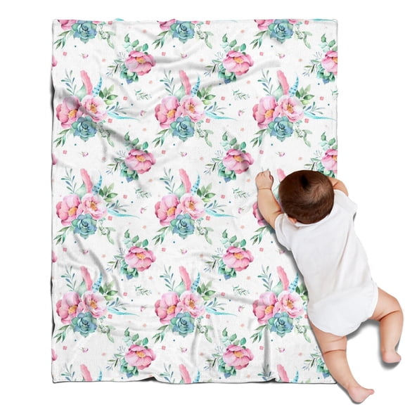 Pioneer Flower Floral Print Pattern Blanket,Comfortable Soft Lamb Wool Throw Blanket,All Season,Warm Lightweight Blankets for Sofa Bed Couch Living Room Chair,30"x40"