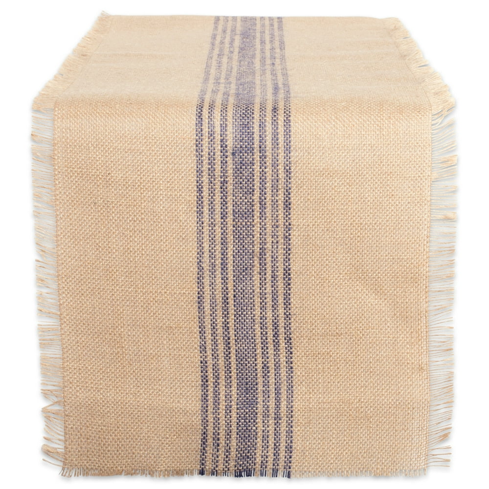 DII French Blue Middle Stripe Burlap Table Runner, 72 x 14", Cotton