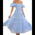 thumbnail image 2 of Vestidos Largos de Mujer con Escote Cuadrado, Corta Abullonada y Fruncido, Corte A, con y Fruncido. Azul XL, 2 of 10