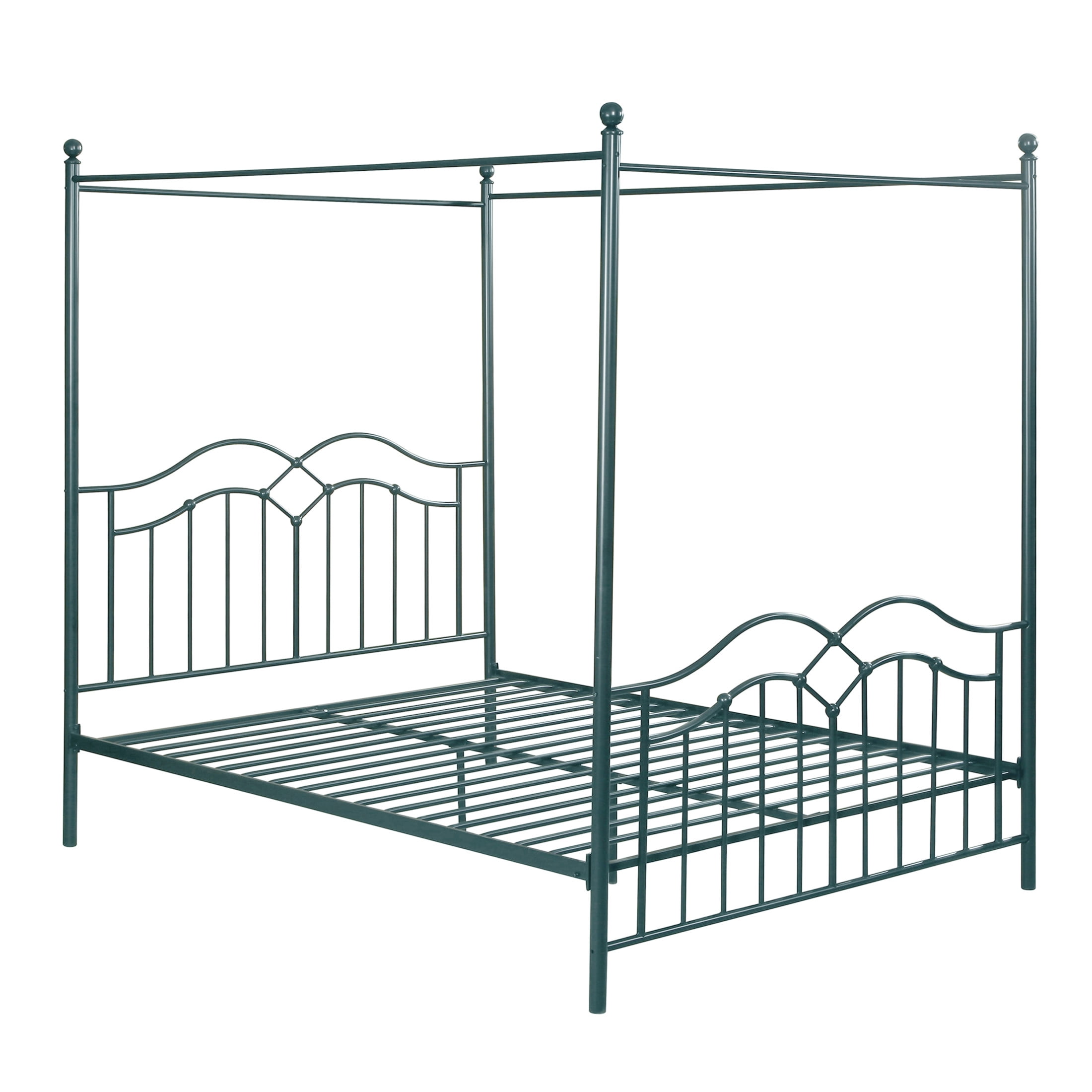 Christopher Knight Home 61" Queen Size Metal Canopy Bed Frame with Wavy Headboard and Footboard, Blue