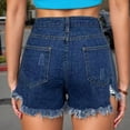 thumbnail image 2 of Lixiuxyad Womens Jean Shorts Mid-High Rise Casual Stretchy Ripped Distressed Cut-Off Summer Denim Shorts Sizes S-2XL,Blue, 2 of 7
