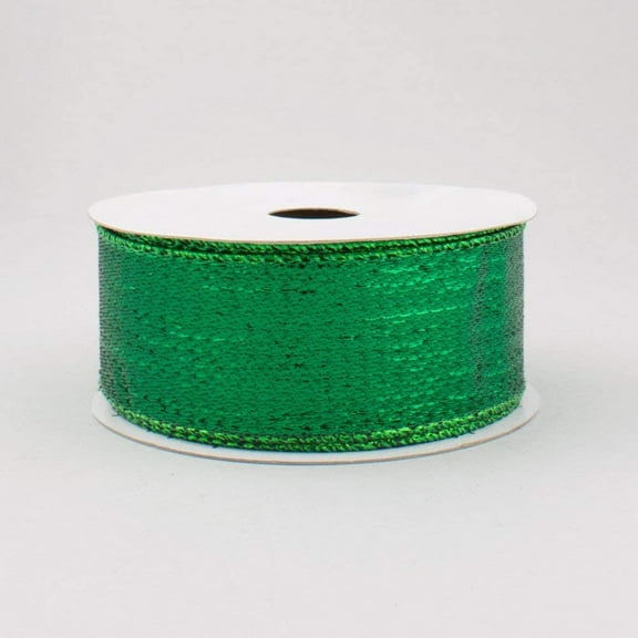 1.5" Wide Metallic Lame Wired Ribbon Emerald Green 10 Yards Christmas, Spring & Easter, St. Patrick's Day