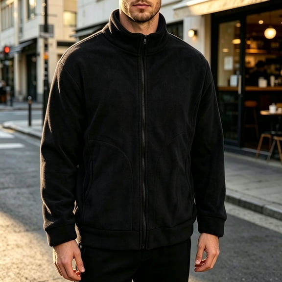 Xdegoge Mens Fleece Jackets Full Zip Up Stand Collar Warm Winter Coats Lightweight Casual Outdoor Activewear Outerwear with Pockets