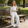 thumbnail image 5 of NAISIBABY Girls Cotton Linen Pants, Drawstring with Pockets Wide Leg Kids Baggy Lightweight Casual Pants White Size 12, 5 of 9