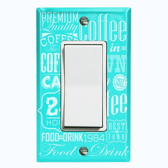 Metal Light Switch Wall Plate Outlet Cover (Coffee Shop Cafe Restaurant Sign Teal White - Single Rocker)