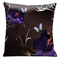 thumbnail image 1 of Lama Kasso 70 Glaïeuls et Papillons Violets sur un Riche Oreiller en Satin Carré de 18 Po, 1 of 1