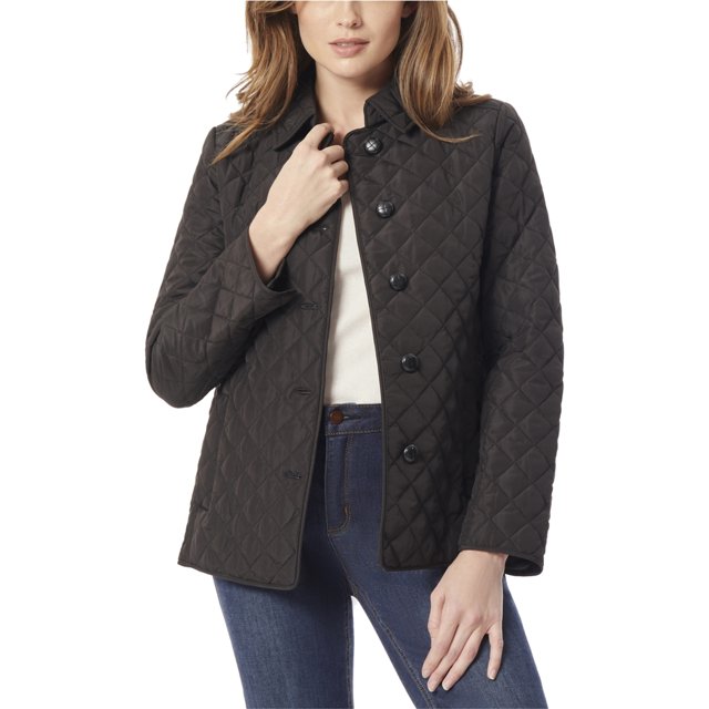 Jones New York Womens Button Down Quilted Jacket, black, Petite, PP/PXS