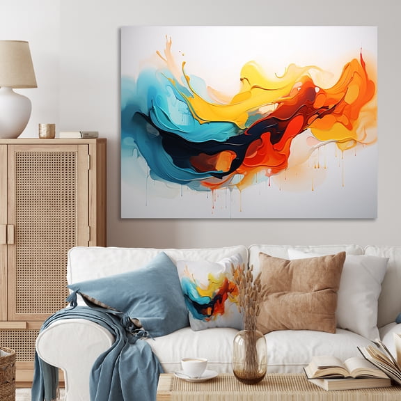 Designart "Expression of Yellow Fractal Paint Waves VII" Abstract Wall Art - Modern Yellow Abstract Painting Entryway Wall Art