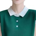 thumbnail image 4 of SPZTSX Knitted Polo Shirts for Women Color Block Short Sleeve Collared Slim Fit Casual Tops for Summer, 4 of 5