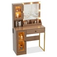 thumbnail image 2 of BouPower Vanity Desk with LED Lighted Mirror & Power Outlet,Makeup Vanity Table with Drawers,Glass Cabinets,Vanity Table,Vanity Desk for Bedroom,Bathroom, 2 of 5