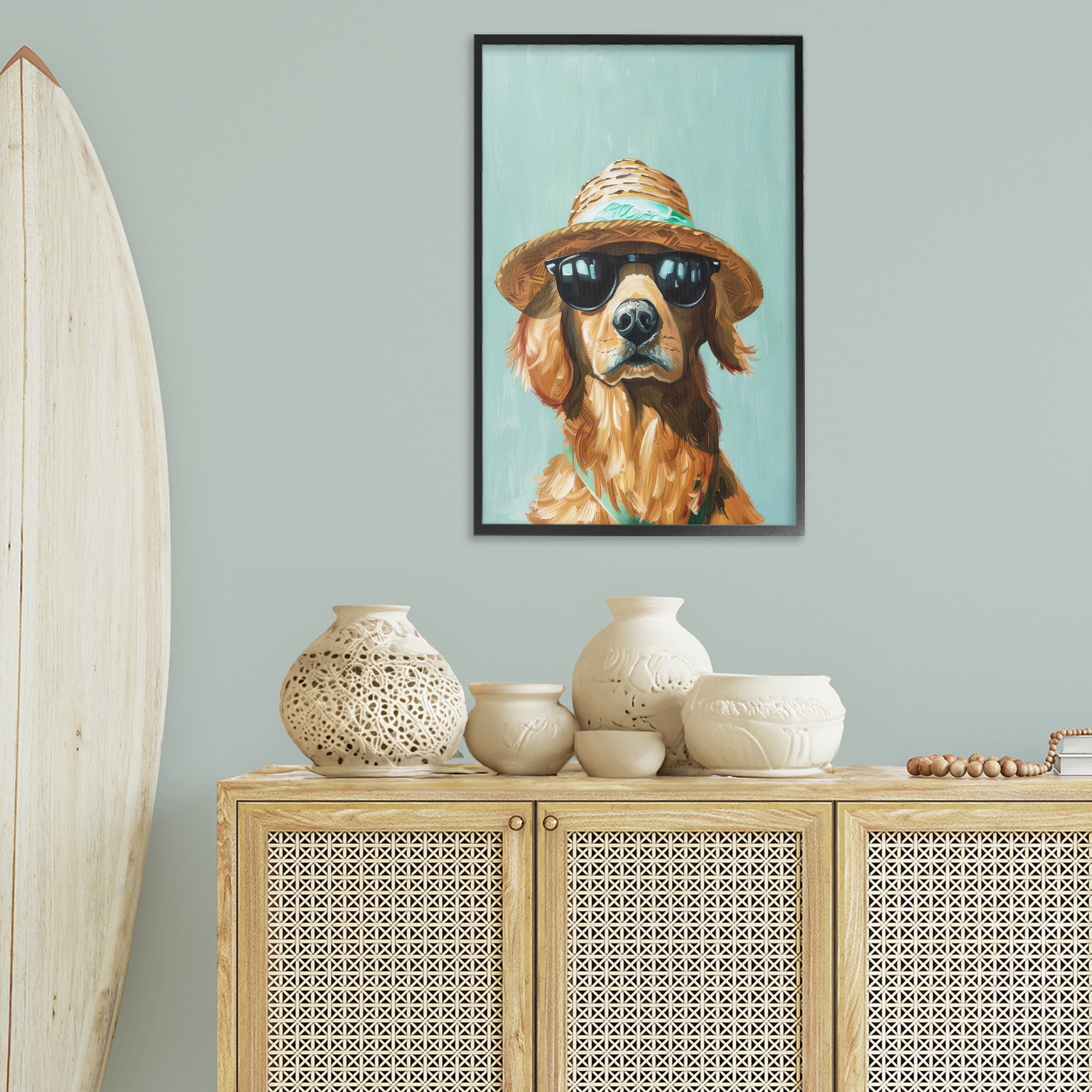 Stupell Industries Beach Ready Dog Animals & Insects Painting Black Framed Art Print Wall Art, 20 x 30