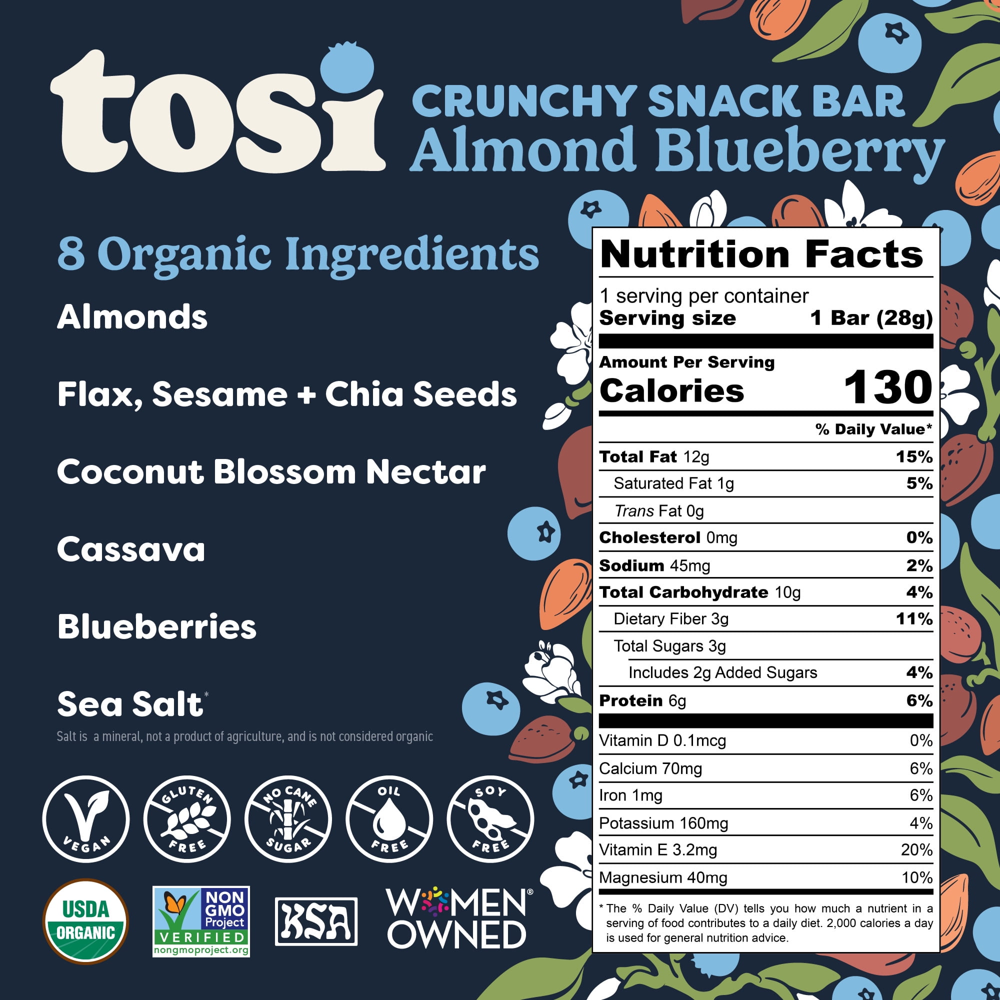 Tosi Crunchy Snack Bar, Almond Blueberry, Organic - 1 oz
