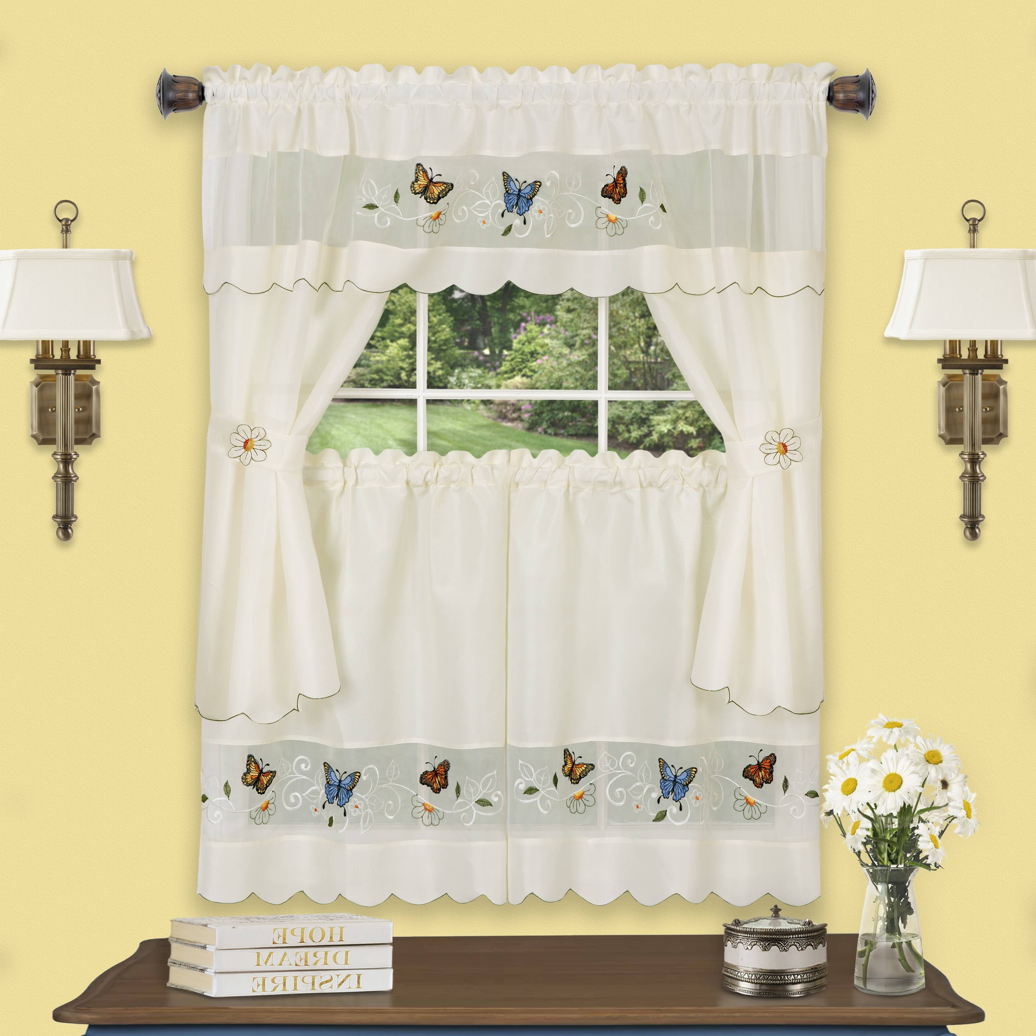 Rose Embellished Cottage Window Curtain Set Rose Achim ROCS24RS12 58 x 24 in 