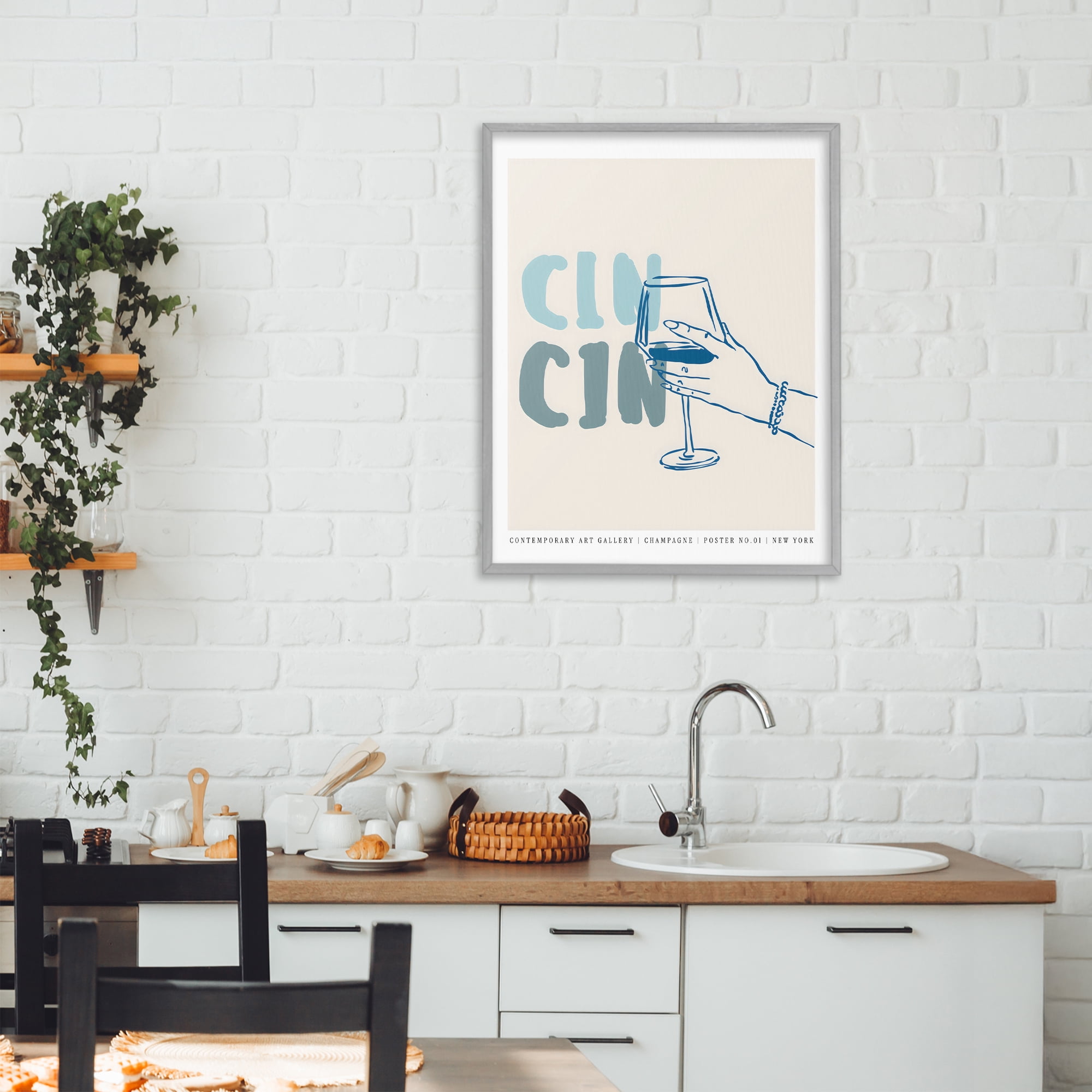 Stupell Industries Cin Cin Blue Champagne Toast Gray Framed Giclee Art, design by The Prints Vibe