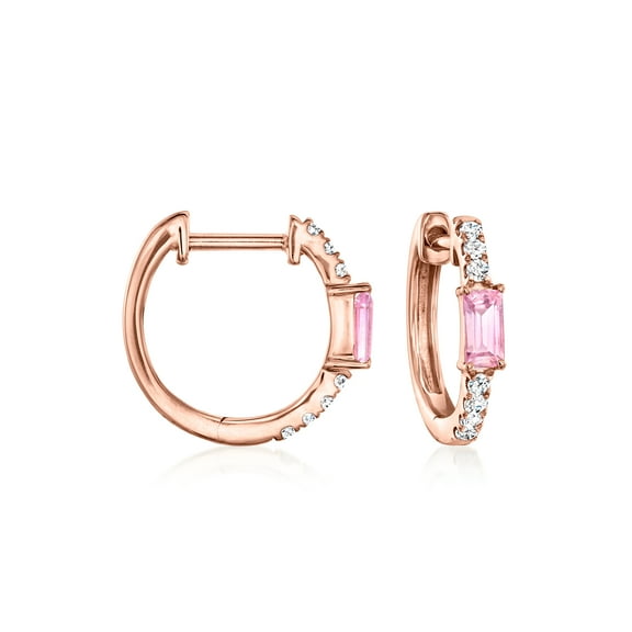 Pure Collection by Ross-Simons 0.20 ct. t.w. Pink Sapphire and .11 ct. t.w. Diamond Huggie Hoop Earrings in 14kt Rose Gold, Women's, Adult