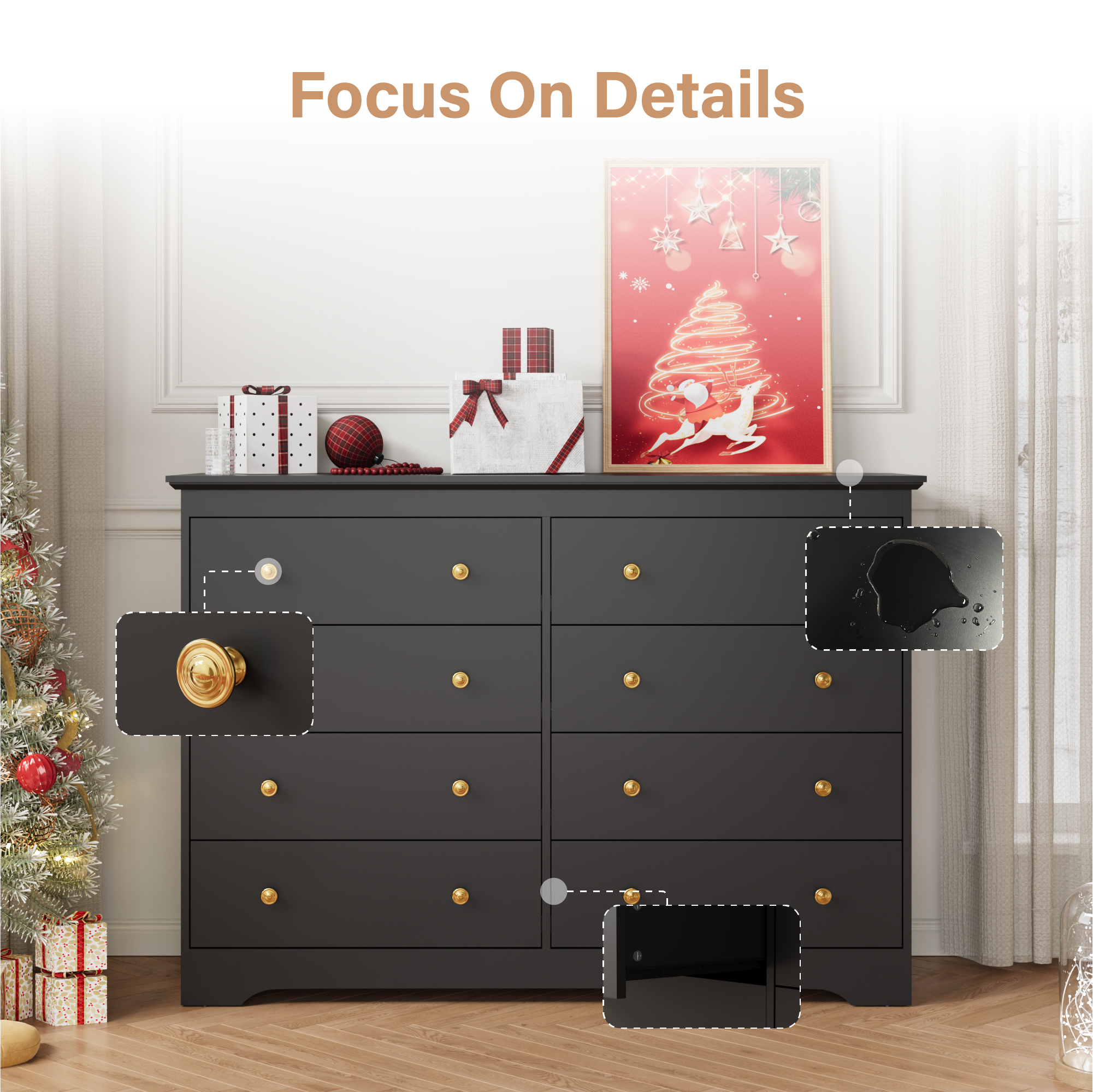 YouTrend 55.1" Wide Dresser for Bedroom, 8 Drawer Dresser with Large Drawers, Dresser for TVs Up to 65",Black