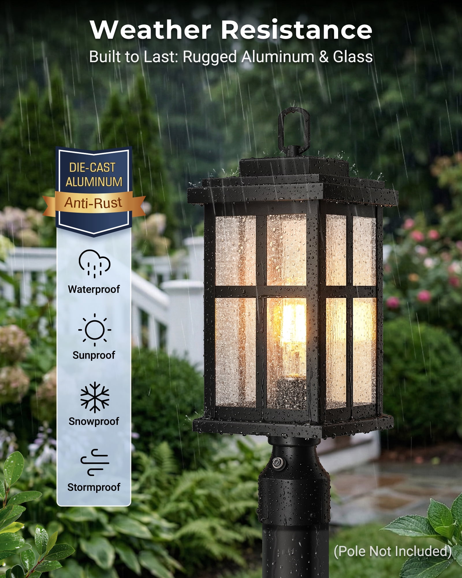 VIANIS Large Black Dusk to Dawn Outdoor Lamp Post Light, Hardwired Modern Outdoor Post Lights with Pier Mount Base, Waterproof Outside Pole Light for House