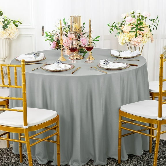 Wedding Linens Inc. Wholesale Scuba Wrinkle Free 120" Round Table Cover Tablecloth - Silver /Gray