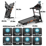 Treadmill with 20% Auto Incline for Home, 300-400LB Capacity, Folding Running Walking Treadmill, 12MPH Max Speed, 105 Programs, Bluetooth, Smart Apps, 1218 Newly Upgraded
