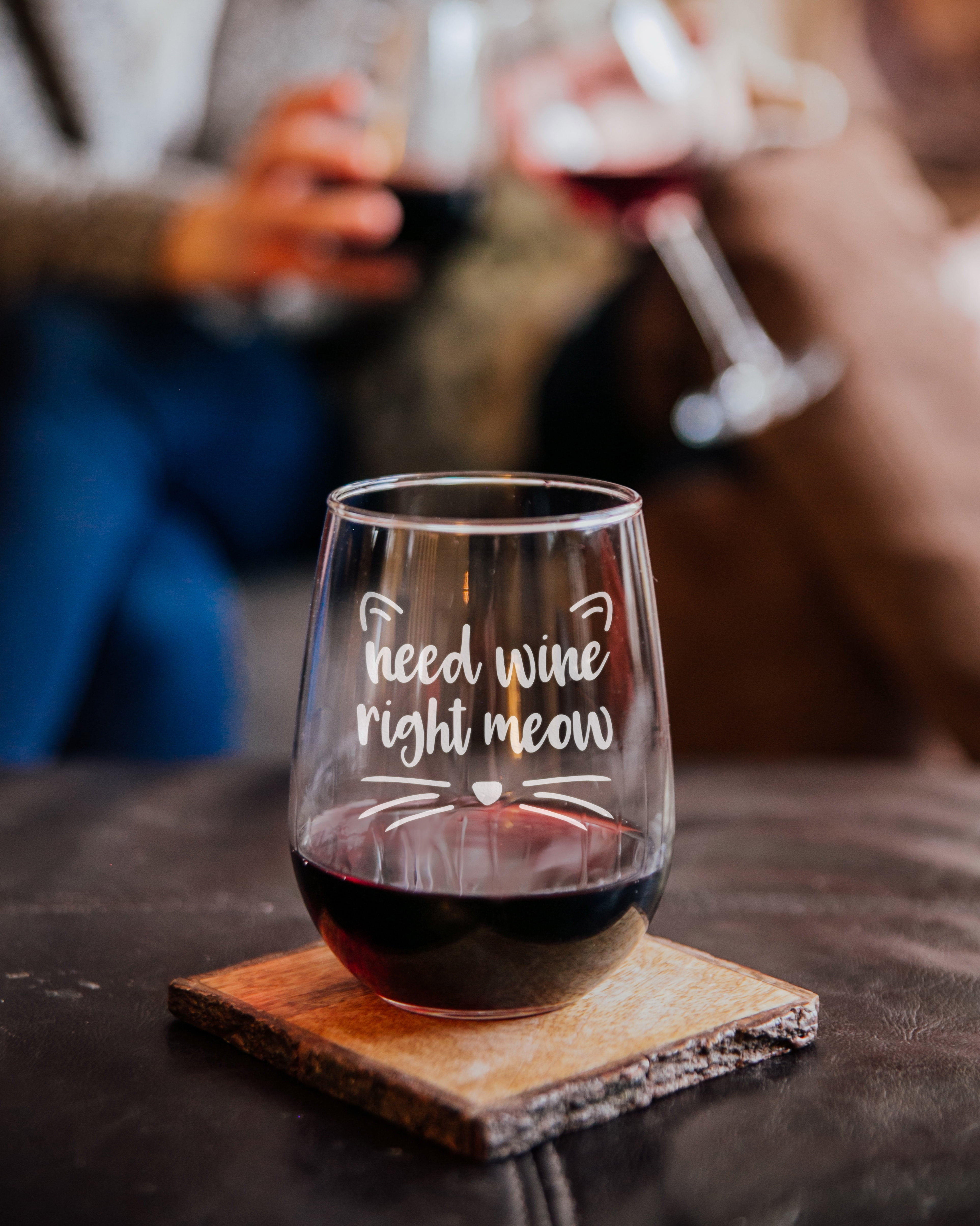 Need Wine Right Meow - Stemless Wine Glass - Cute Funny Cat Themed Décor -  Large 17 Ounces 