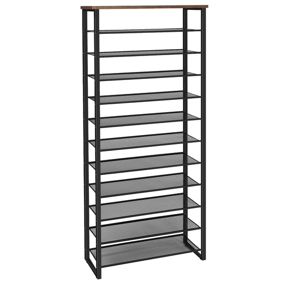 HOOBRO 12-Tier Shoe Rack for Front Door Entrance, 29.5" L x 11.2" W x 75.2" H, Large Capacity Shoe Shelf for Entryway, Holds 36-48 Pairs of Shoes, Closet, Rustic Brown and Black BF127XJ01