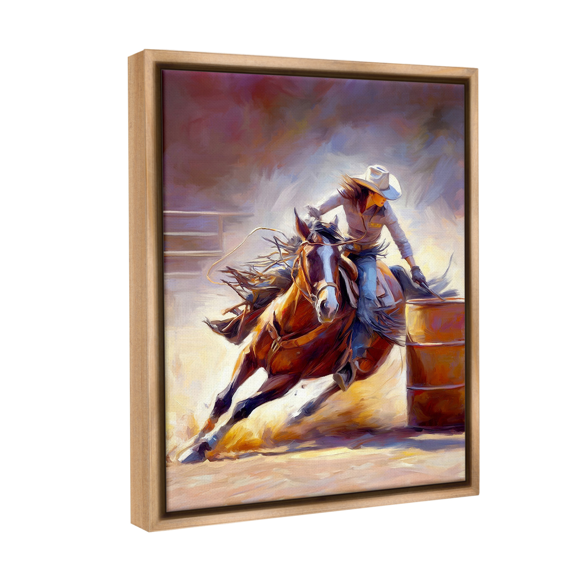 Stupell Industries Equestrian Jockey Girl Animals & Insects Painting Brown Floater Framed Canvas Art Print Wall Art, 17 x 21
