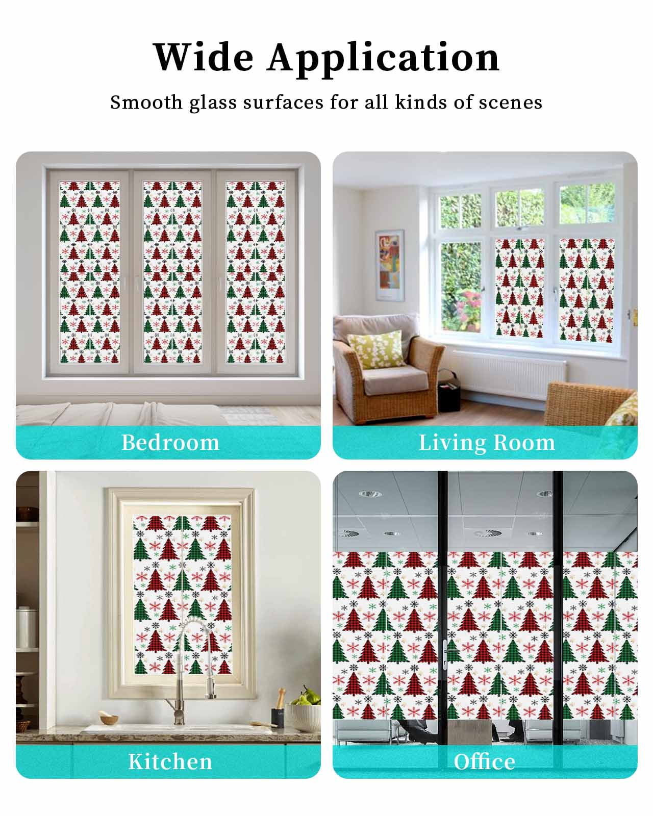 Christmas Window Privacy Film Stained Glass Window Film Decorative Windows Cover Static Windows Cling for Glass Winter Red Green Xmas Buffalo Plaid Tree Snowflake Stickers for Bathroom 29.5"x118"