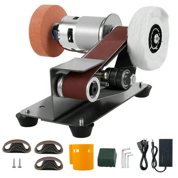3-In-1 Mini Belt Sander 15° Knife Sharpener - Electric Bench Grinder Buffer Polisher, 7-Speed (4000-9000rpm) Forward/Reverse, All-Copper Motor & Anti-Vibration Design for Metal Wood DIY Handcraft