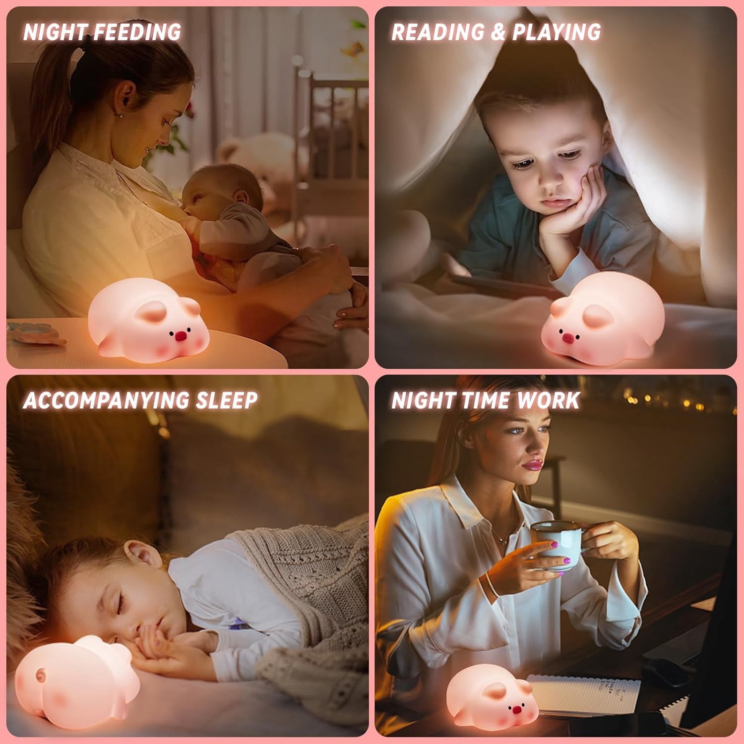 Night Light for Kids - 3-Level Dimmable Silicone Lamp, USB-C Rechargeable Nursery Light with Auto-Off Timer for Bedroom & Breastfeeding