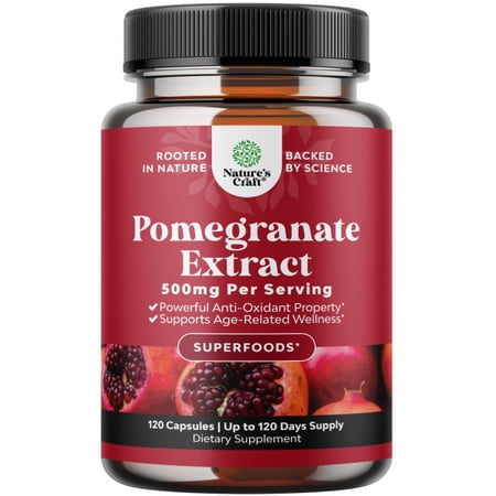 Natures Craft 500mg Pomegranate Extract Antioxidant Supplement for Heart and Joints, 120 Capsules
