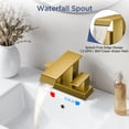 thumbnail image 6 of TVOFEK Waterfall Bathroom Faucet, 4 inch Brushed Gold Water Faucet for Sink 3 or 2 Hole with Metal Pop up Drain, Stainless Steel Faucet for Vanity RV, 6 of 13
