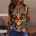thumbnail image 2 of Mardi Gras Shirts for Women Carnival Feathers Print Crew Neck Tunic Tops Glitter Long Sleeve Party Blouse Army Green 2XL, 2 of 6