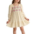 thumbnail image 2 of Floleo Robe Florale Brodée pour Filles à Manches Longues, Col Rond, Décontractée, Confortable, pour Tous les Jours, Tenue de Jeu, Robe Décontractée pour Enfants (Beige, 5-6 Ans), 2 of 9