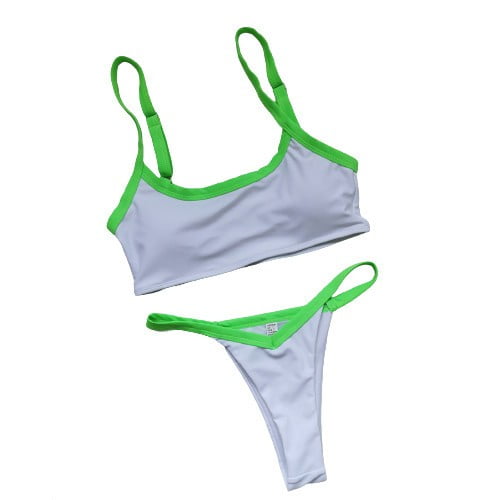 QLEICOM Womens Swimsuits Tummy Control Plus Size Swimsuit Coverup Bikini Solid Set Swimsuit Two Piece Filled Patchwork Swimwear Beachwear Green M