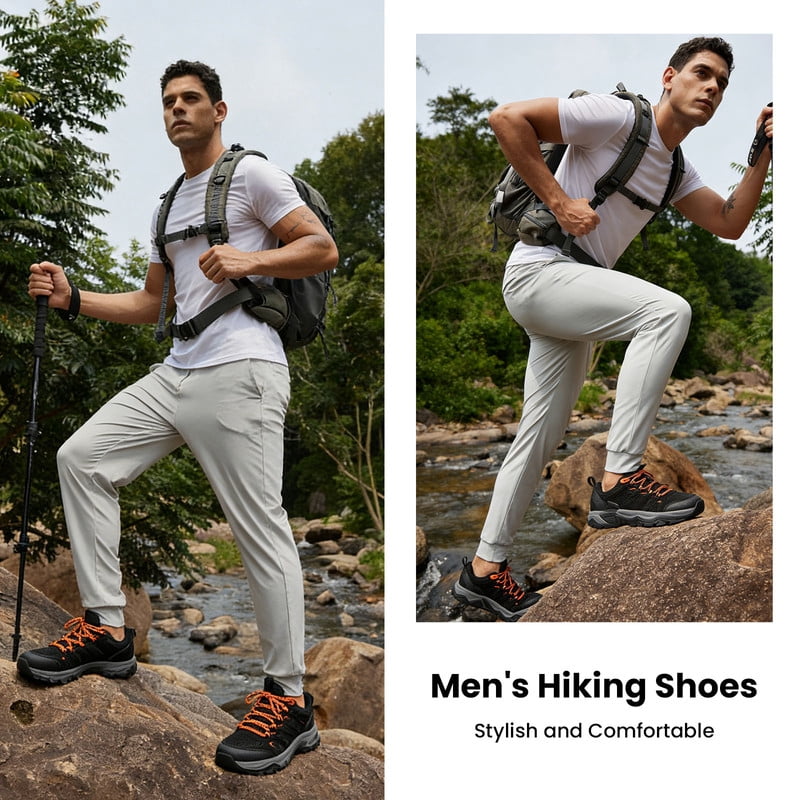 KOFUBOKE Men's Hiking Shoes, Lightweight & Breathable Trekking Shoes, Anti-Slip Outdoor Hiking Sneakers for Walking, Jogging, Travel