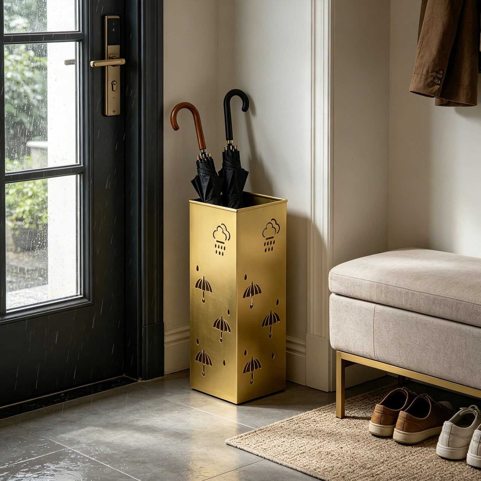 Indoor Entryway Umbrella Stand, Stylish Metal Umbrella Holder for Home Office Corner Storage(Yellow,44x17.5x17.5cm)
